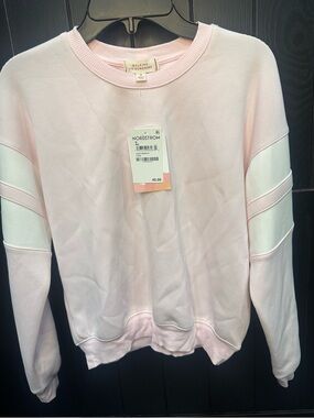 Nordstrom Pink and White Crewneck Sweater
